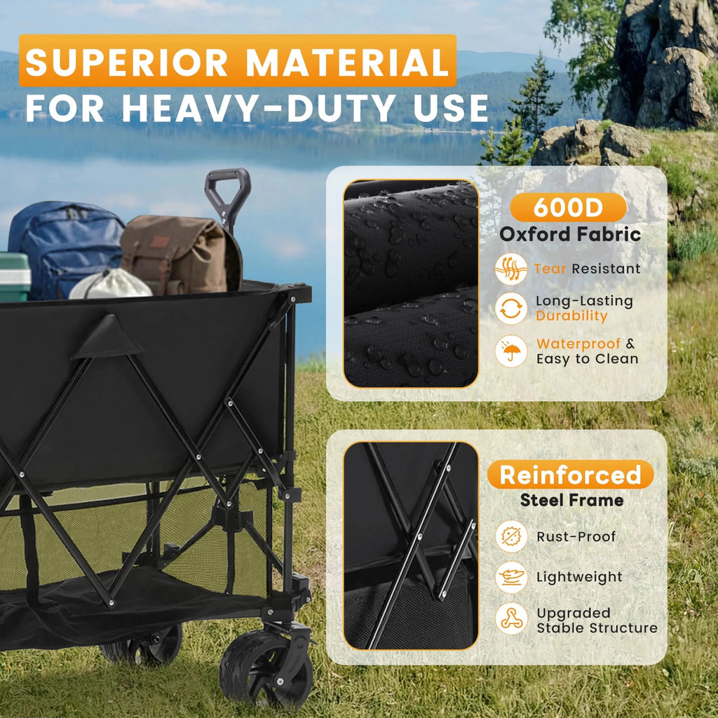 JHK Outdoor Double Decker Wagons Cart 440 lbs Large Capacity Collapsible Foldable Garden Beach Cart for Grocery Garden Camping - Velvet Haven