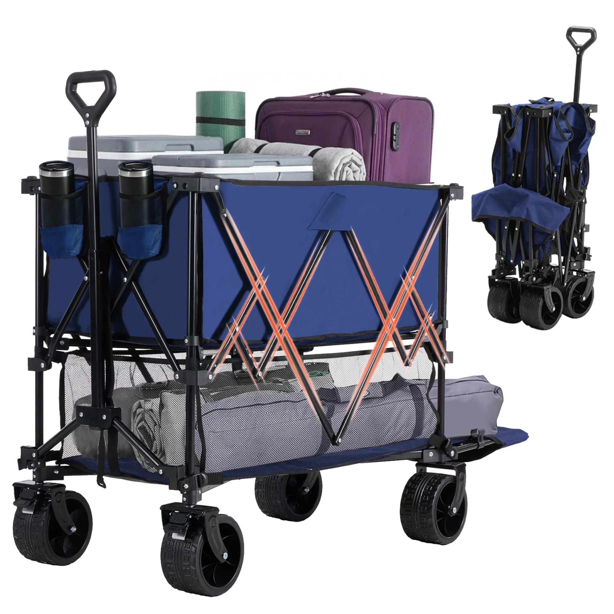 JHK Outdoor Double Decker Wagons Cart 440 lbs Large Capacity Collapsible Foldable Garden Beach Cart for Grocery Garden Camping - Velvet Haven