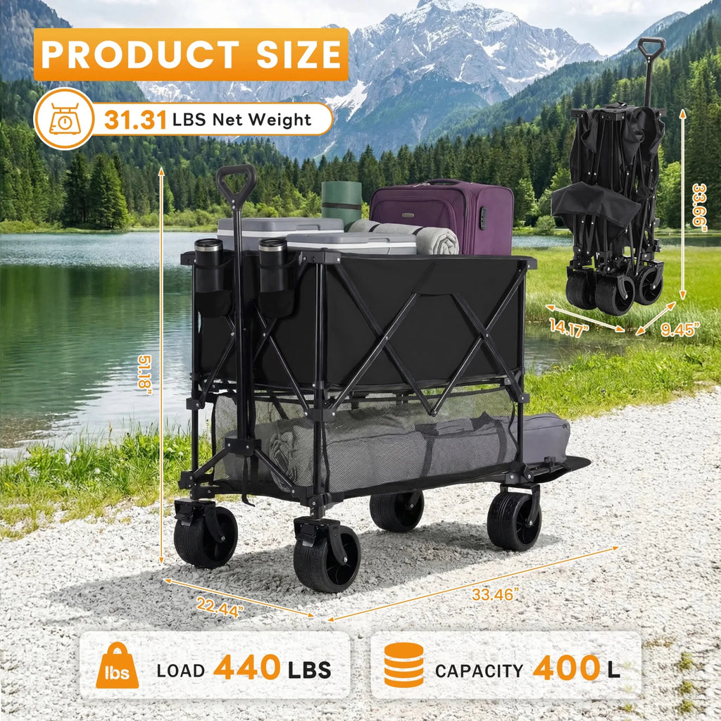 JHK Outdoor Double Decker Wagons Cart 440 lbs Large Capacity Collapsible Foldable Garden Beach Cart for Grocery Garden Camping - Velvet Haven