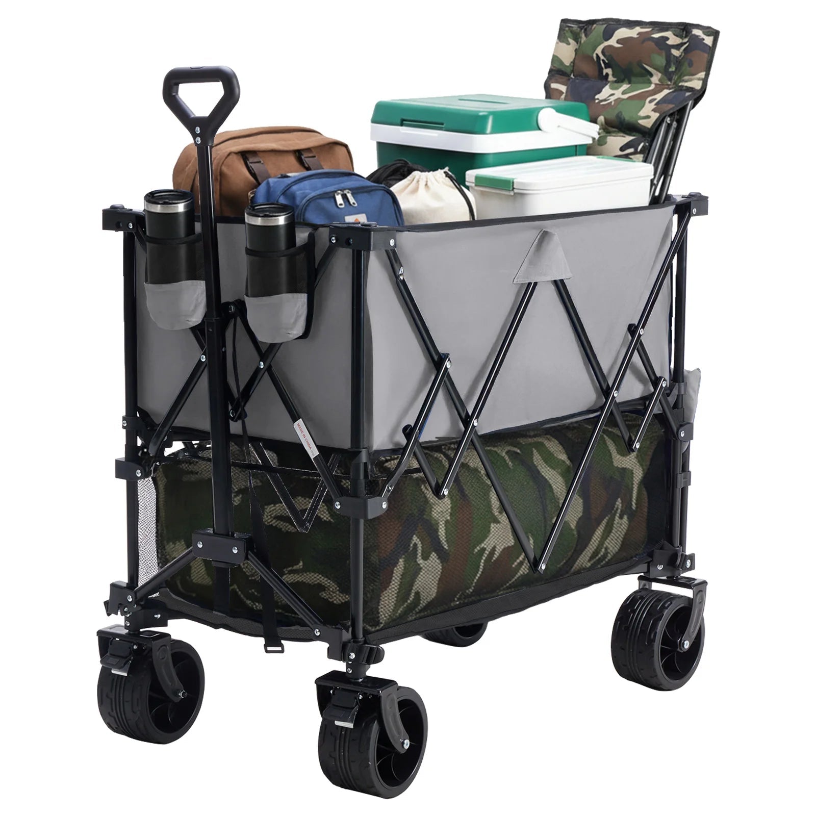 JHK Outdoor Double Decker Wagons Cart 440 lbs Large Capacity Collapsible Foldable Garden Beach Cart for Grocery Garden Camping - Velvet Haven