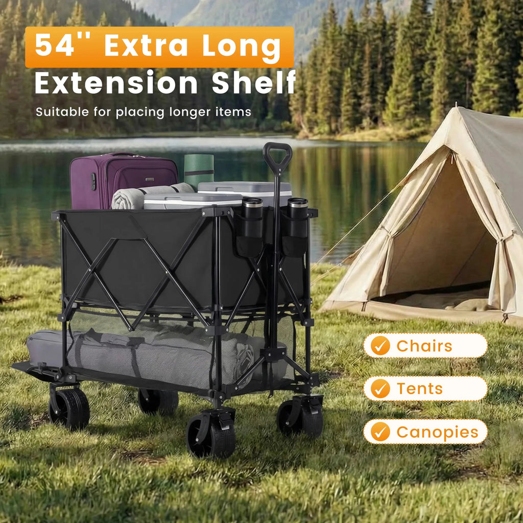 JHK Outdoor Double Decker Wagons Cart 440 lbs Large Capacity Collapsible Foldable Garden Beach Cart for Grocery Garden Camping - Velvet Haven