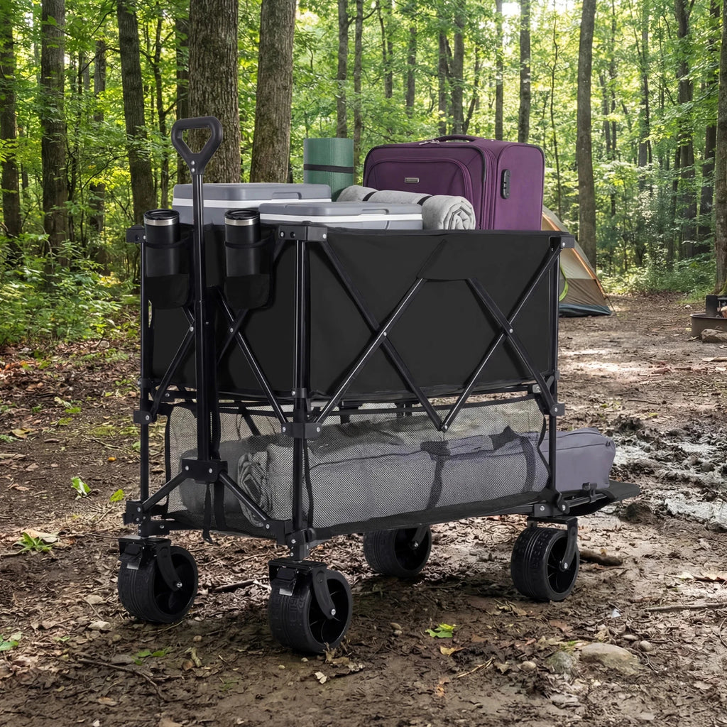 JHK Outdoor Double Decker Wagons Cart 440 lbs Large Capacity Collapsible Foldable Garden Beach Cart for Grocery Garden Camping - Velvet Haven