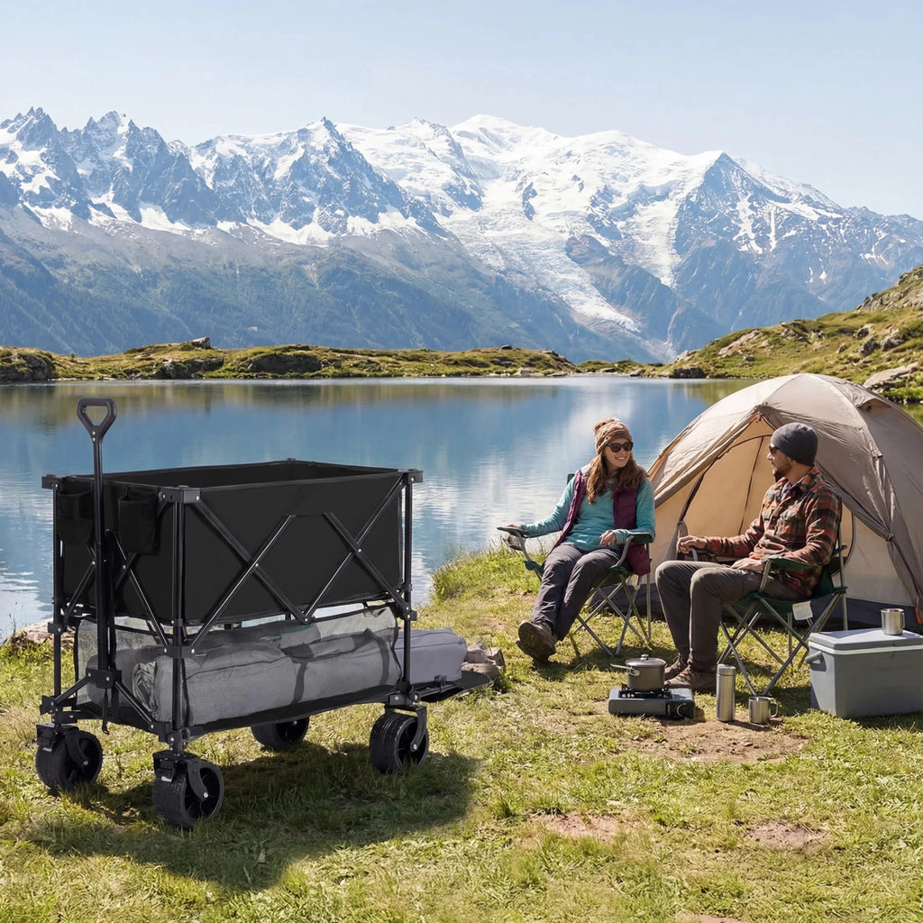 JHK Outdoor Double Decker Wagons Cart 440 lbs Large Capacity Collapsible Foldable Garden Beach Cart for Grocery Garden Camping - Velvet Haven