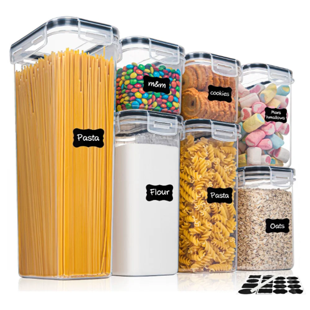 Kitchen 7pcs Food Containers Set BPA Free Plastic Airtight Storage Box With 10stickers and Pen - Velvet Haven