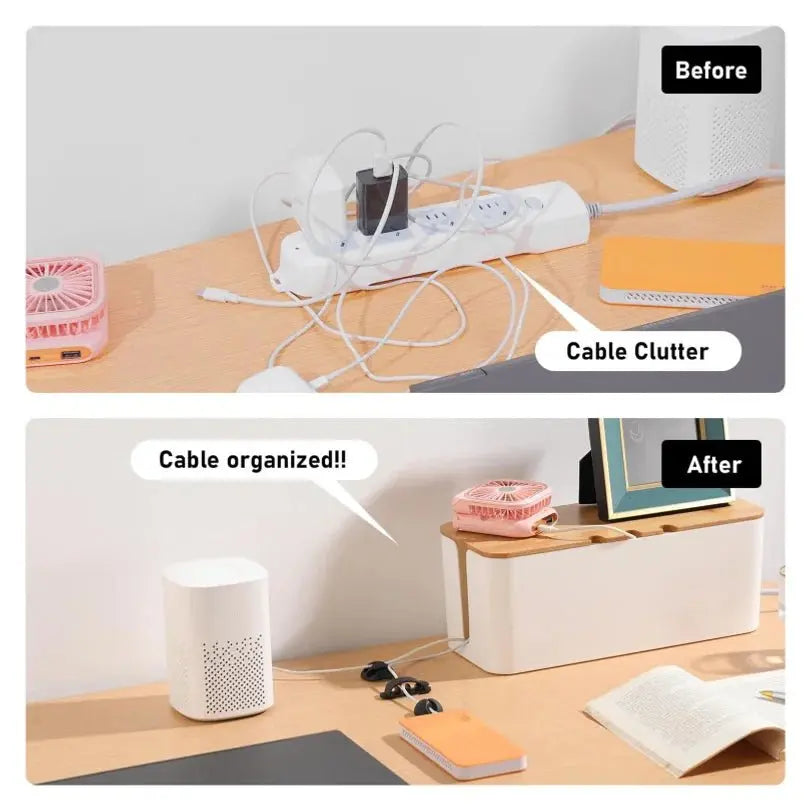 Large Cable Management Box – Wooden Style Cord Organizer and Cover for TV Wires, Computer, USB Hub and Under Desk Power Strip – - Velvet Haven