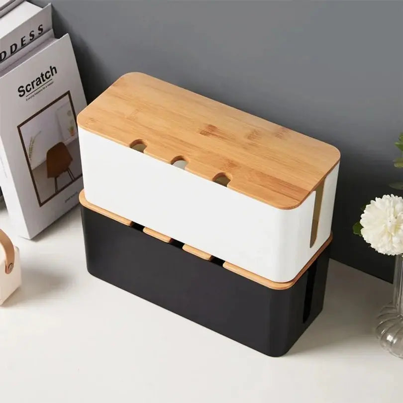 Large Cable Management Box – Wooden Style Cord Organizer and Cover for TV Wires, Computer, USB Hub and Under Desk Power Strip – - Velvet Haven