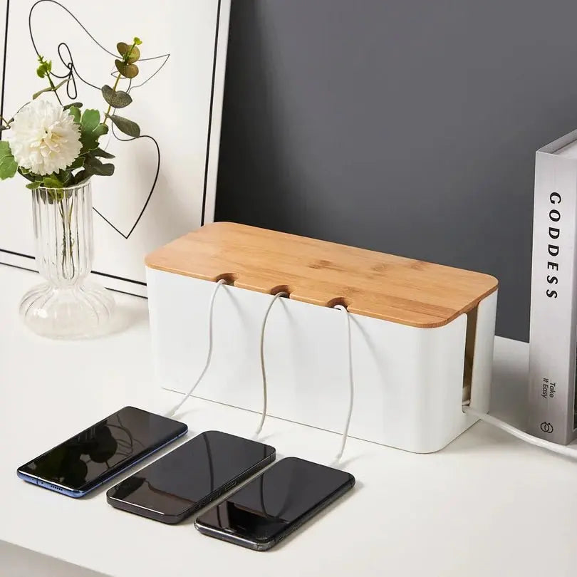 Large Cable Management Box – Wooden Style Cord Organizer and Cover for TV Wires, Computer, USB Hub and Under Desk Power Strip – - Velvet Haven