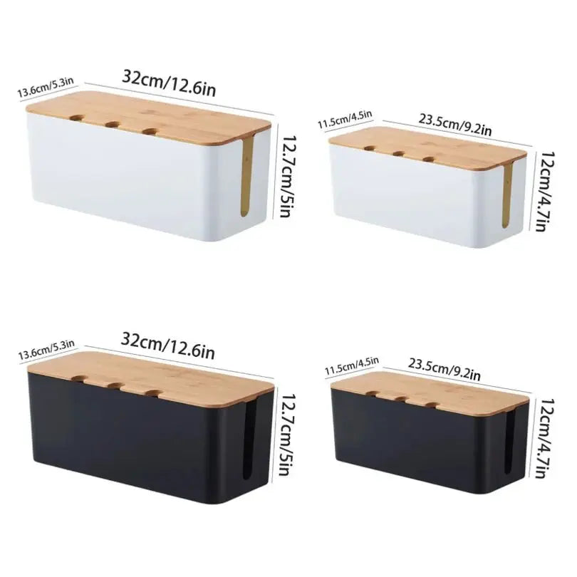 Large Cable Management Box – Wooden Style Cord Organizer and Cover for TV Wires, Computer, USB Hub and Under Desk Power Strip – - Velvet Haven