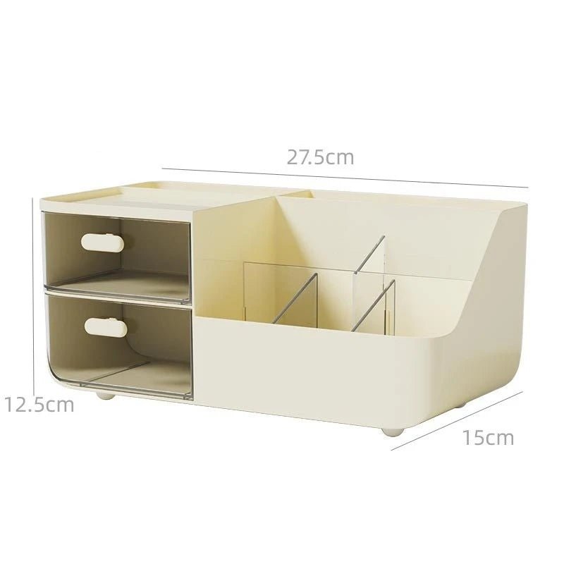 Large Capacity Multifunctional Desk Organizer with 2 Transparent Drawers, Desktop Office Supplies Storage Pen Holder for School - Velvet Haven