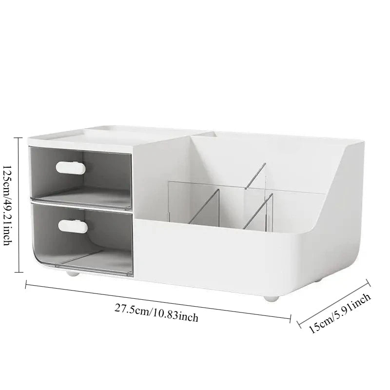 Large Capacity Multifunctional Desk Organizer with 2 Transparent Drawers, Desktop Office Supplies Storage Pen Holder for School - Velvet Haven