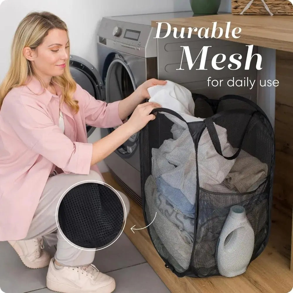 Large Laundry Basket Collapsible Mesh Pop Up Laundry Hamper Side Pocket Breathable Clothes Storage Laundry Storage Organization - Velvet Haven