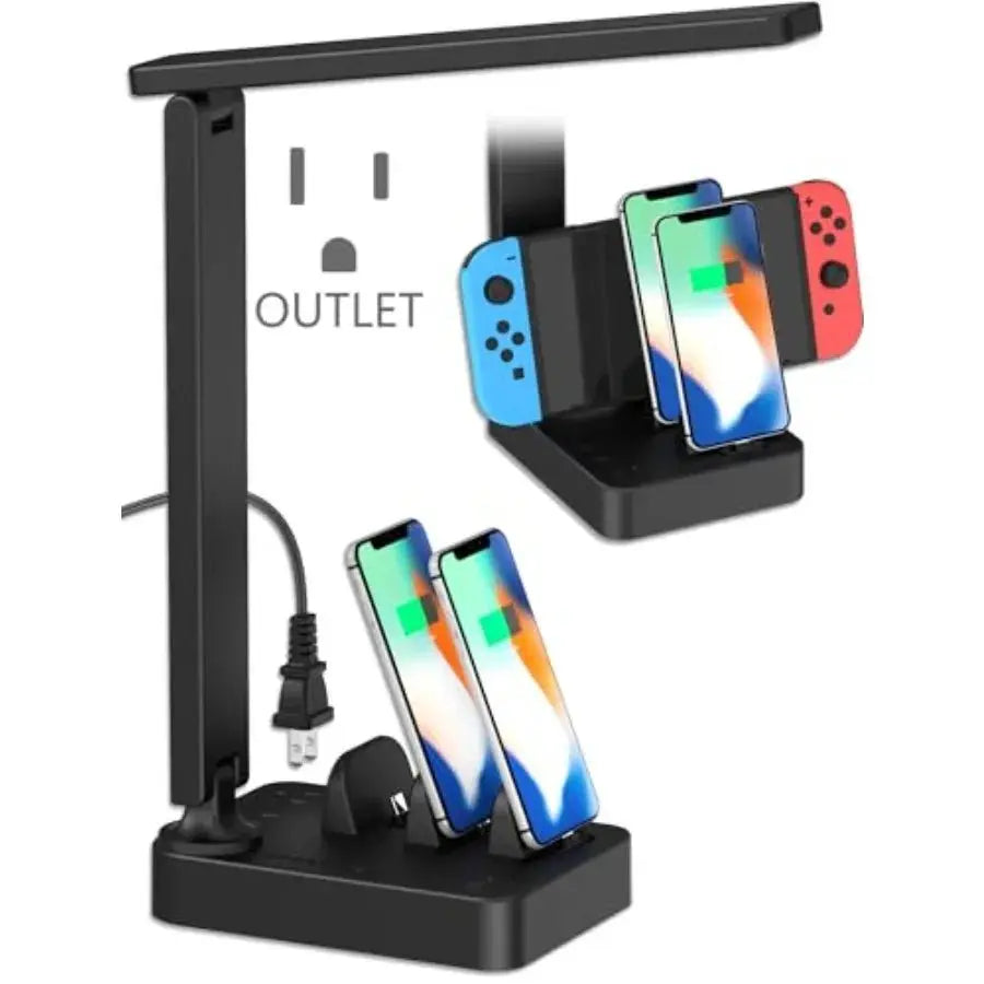 LED Desk Lamp, Touch Cotrol Small Table Lamp with 3 USB C Charger, 2 AC Power Outlet, 3 Light Modes, 3 Level Brightness and 1H - Velvet Haven
