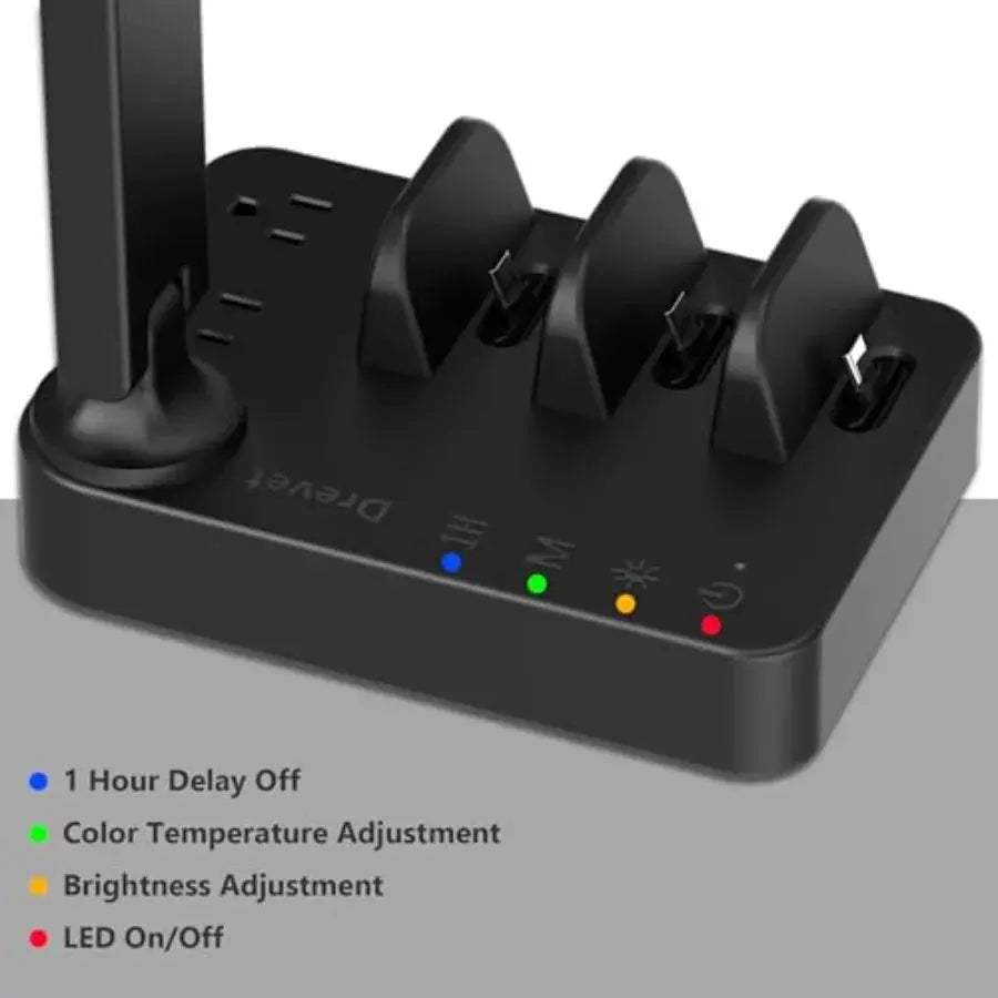 LED Desk Lamp, Touch Cotrol Small Table Lamp with 3 USB C Charger, 2 AC Power Outlet, 3 Light Modes, 3 Level Brightness and 1H - Velvet Haven