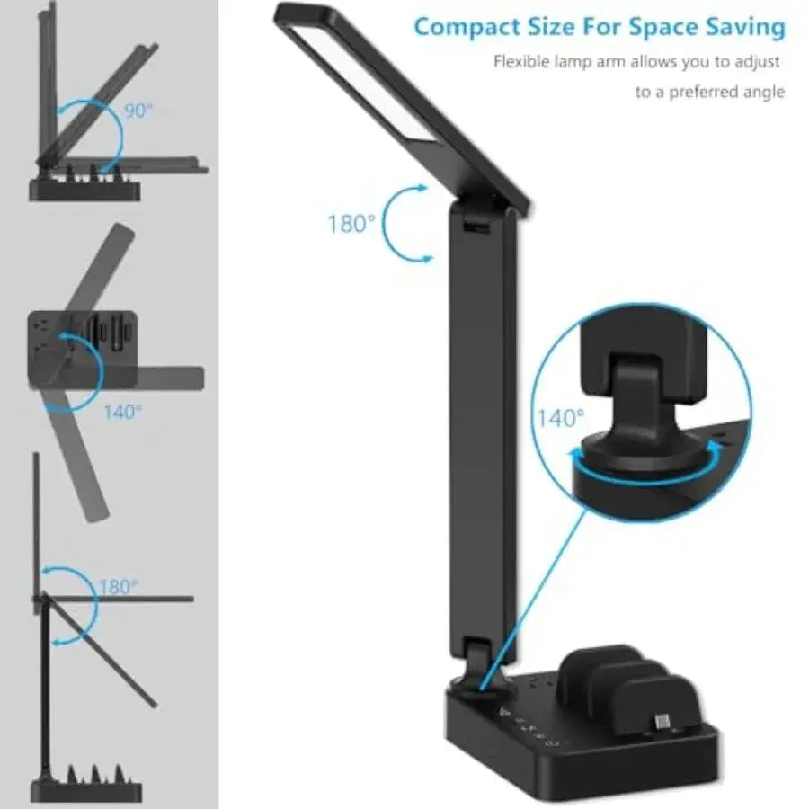 LED Desk Lamp, Touch Cotrol Small Table Lamp with 3 USB C Charger, 2 AC Power Outlet, 3 Light Modes, 3 Level Brightness and 1H - Velvet Haven