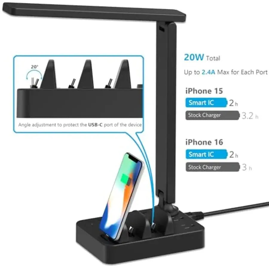 LED Desk Lamp, Touch Cotrol Small Table Lamp with 3 USB C Charger, 2 AC Power Outlet, 3 Light Modes, 3 Level Brightness and 1H - Velvet Haven