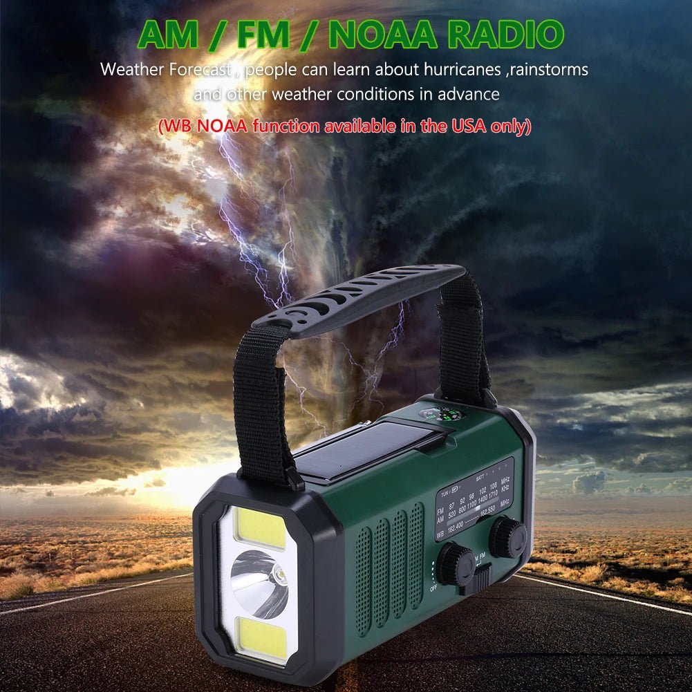 LED Emergency Power Bank AM/FM/WB 10000mAh Hand Crank Radio Flashlight Reading Lamp Emergency Radio Handcrank Solar with Compass - Velvet Haven