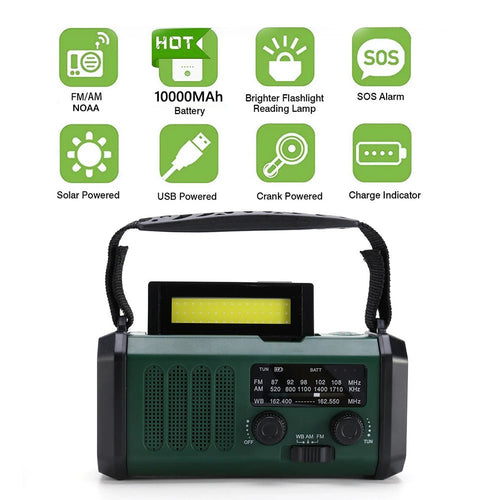 LED Emergency Power Bank AM/FM/WB 10000mAh Hand Crank Radio Flashlight Reading Lamp Emergency Radio Handcrank Solar with Compass - Velvet Haven