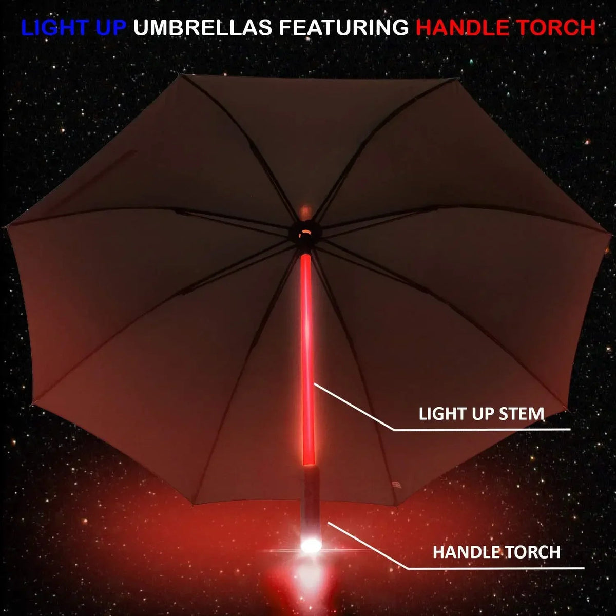 LED Light Up Umbrella with Flashlight Handle, 122 cm Canopy - Velvet Haven