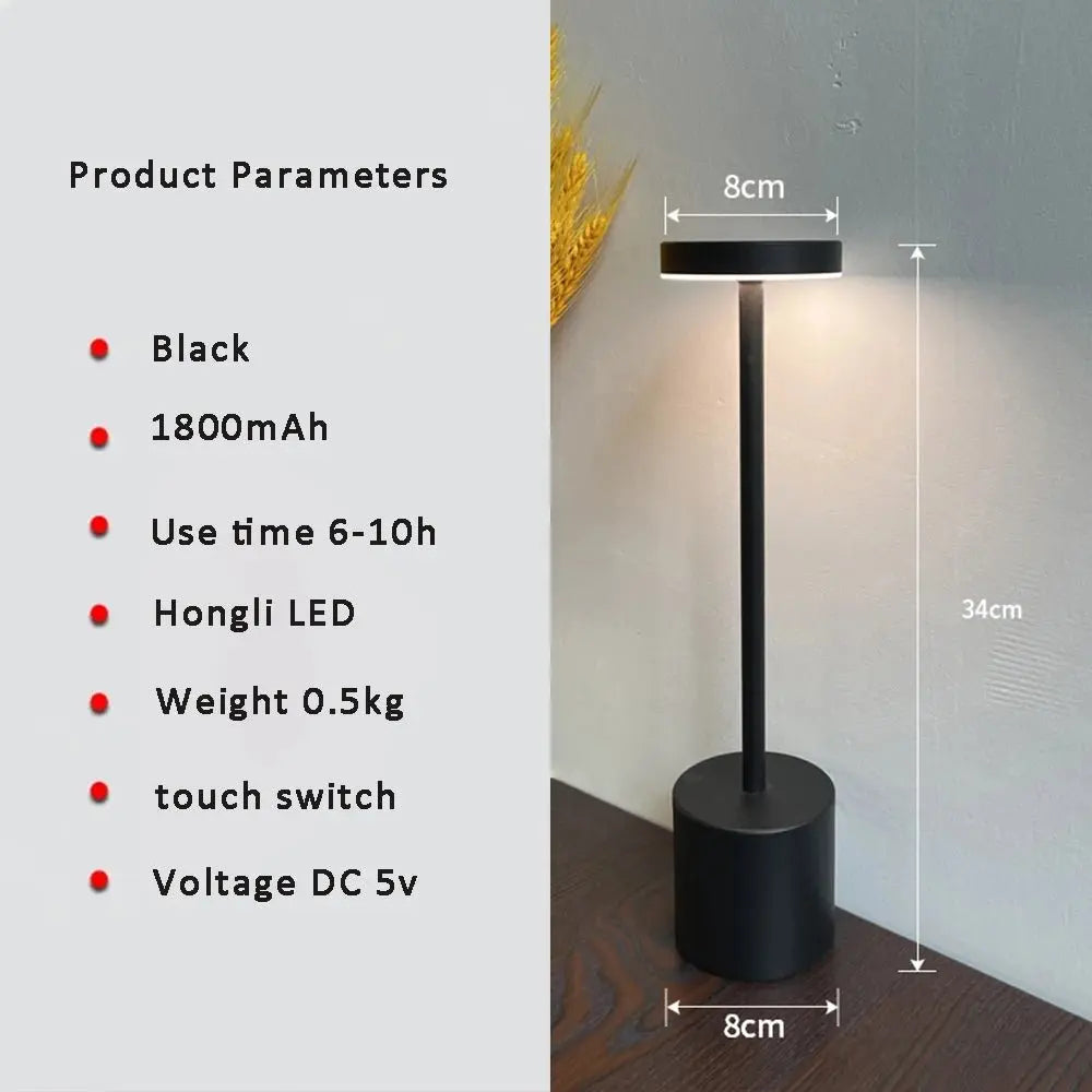 LED Table Lamp Hotel Wireless Rechargeable Desk Lamp Touch Switch Table Lamp Metal Retrolight for Bedroom Living Room Restaurant - Velvet Haven