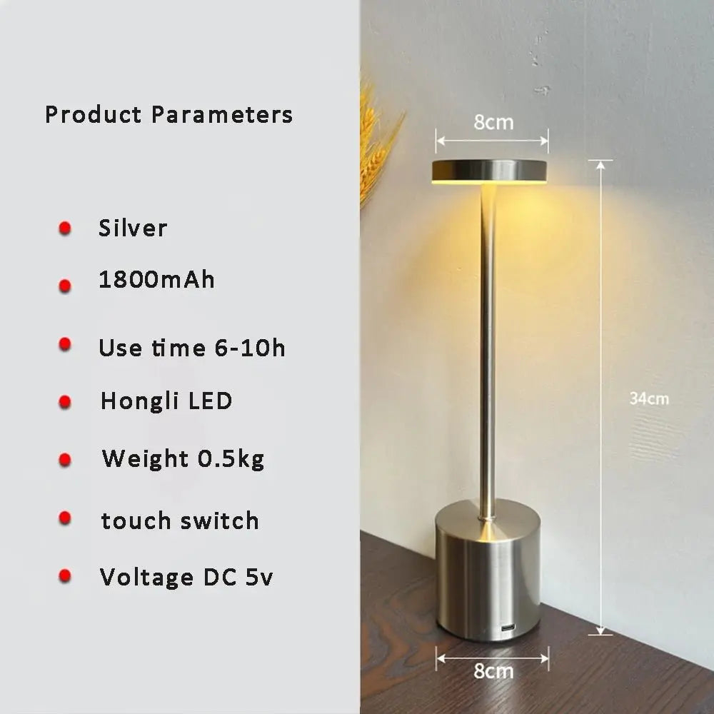 LED Table Lamp Hotel Wireless Rechargeable Desk Lamp Touch Switch Table Lamp Metal Retrolight for Bedroom Living Room Restaurant - Velvet Haven