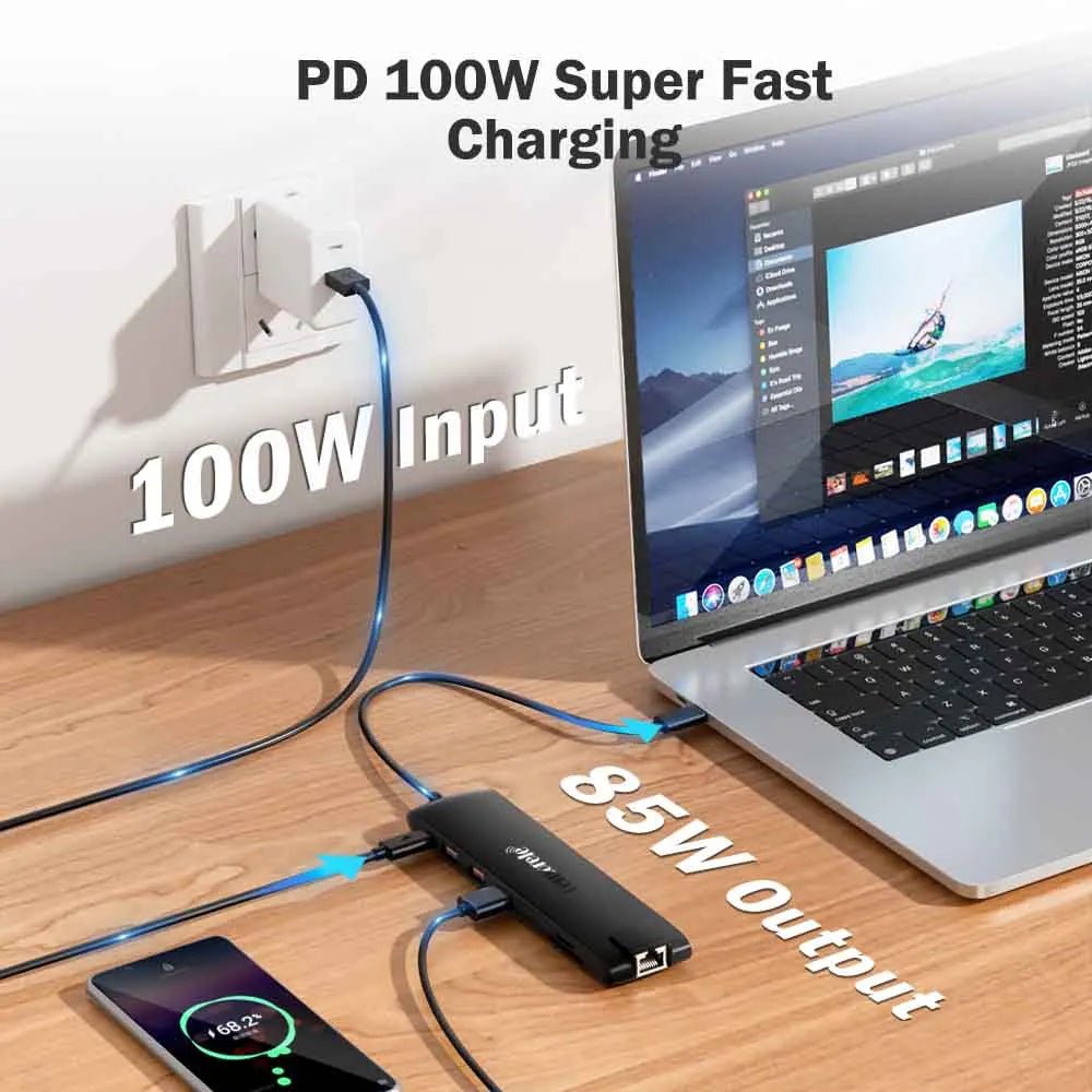 Lemorele 13-in-1 USB Hub with HDMI 4K30Hz VGA Triple Screen Output Type C 3.0 5Gbps TF/SD 2.0 PD100W Charger Multiport Adapter for Laptop MacBook - Velvet Haven