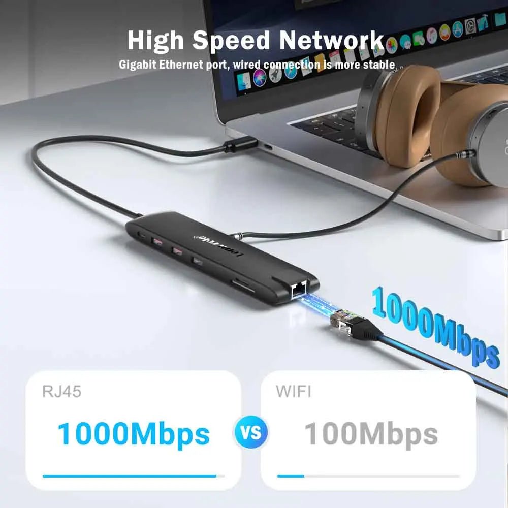 Lemorele 13-in-1 USB Hub with HDMI 4K30Hz VGA Triple Screen Output Type C 3.0 5Gbps TF/SD 2.0 PD100W Charger Multiport Adapter for Laptop MacBook - Velvet Haven