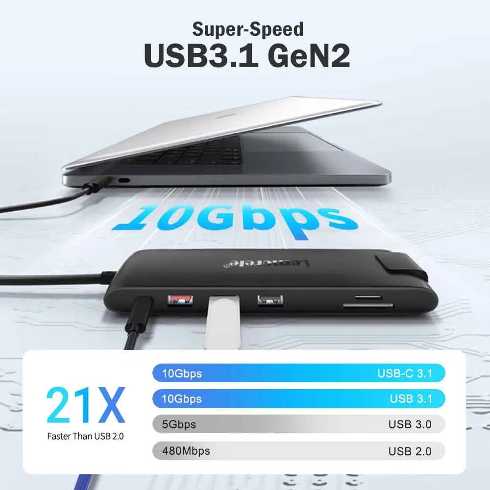 Lemorele 13-in-1 USB Hub with HDMI 4K30Hz VGA Triple Screen Output Type C 3.0 5Gbps TF/SD 2.0 PD100W Charger Multiport Adapter for Laptop MacBook - Velvet Haven