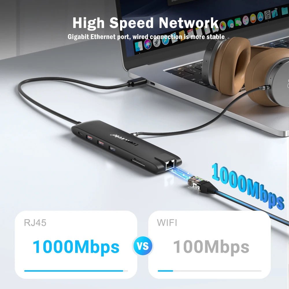 Lemorele 4K USB Hub USB C to Dual HDMI VGA Gigabit Docking Station USB 3.0 VGA Adapter SD Card Readers for Windows MacBook Air - Velvet Haven
