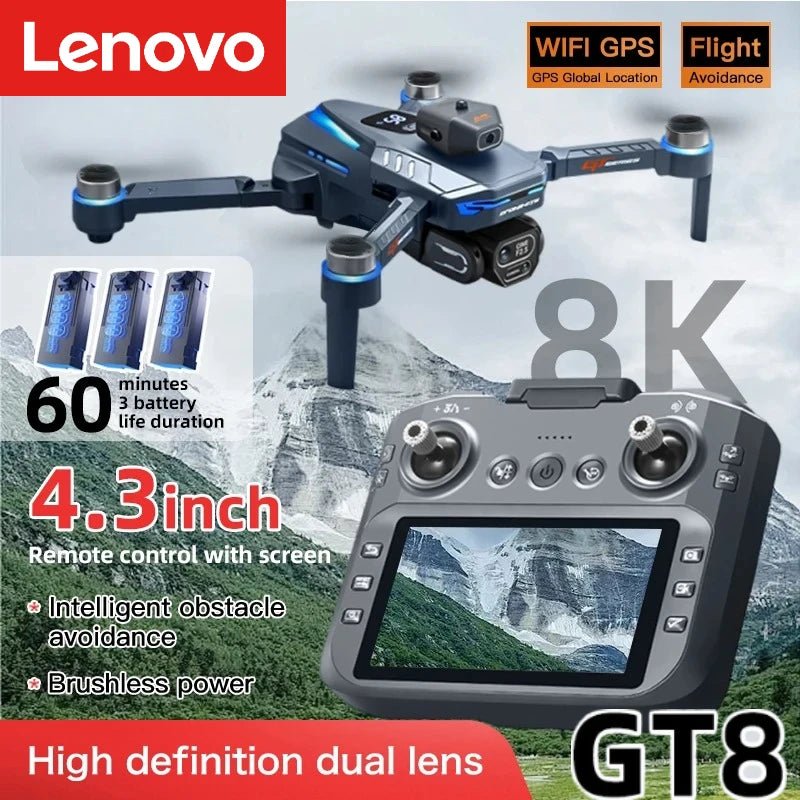 Lenovo GT8 Drone 8K Professional Dual Camera GPS FPV Brushless Motor Optical Flow Hovering Folding Quadcopter 4K RC Dron Toys - Velvet Haven