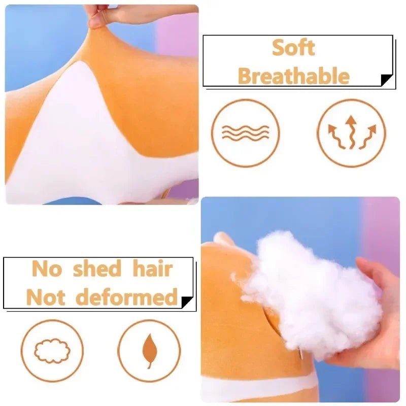 Long cat plush body pillow on a bed for cuddling and bedroom décor