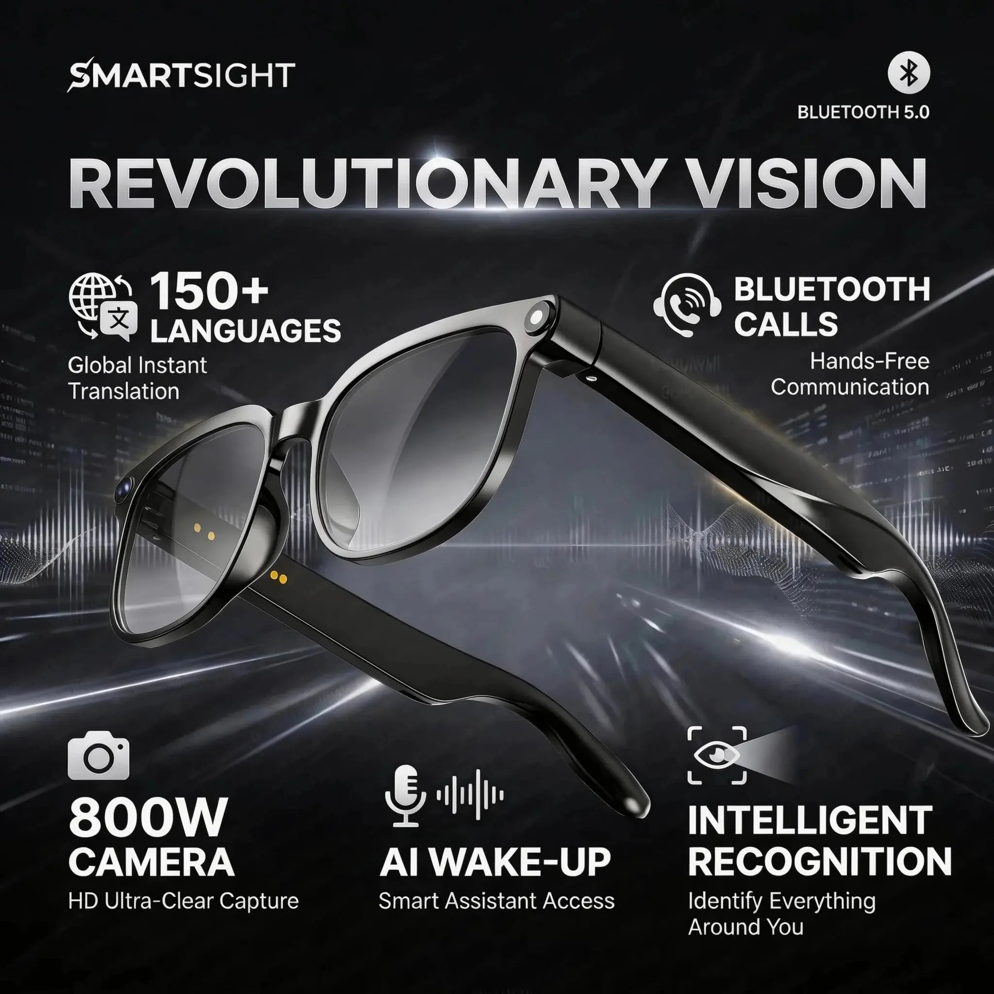 M02S Smart Glasses with 8MP Camera, Bluetooth 5.3 & AI Language Support - Velvet Haven