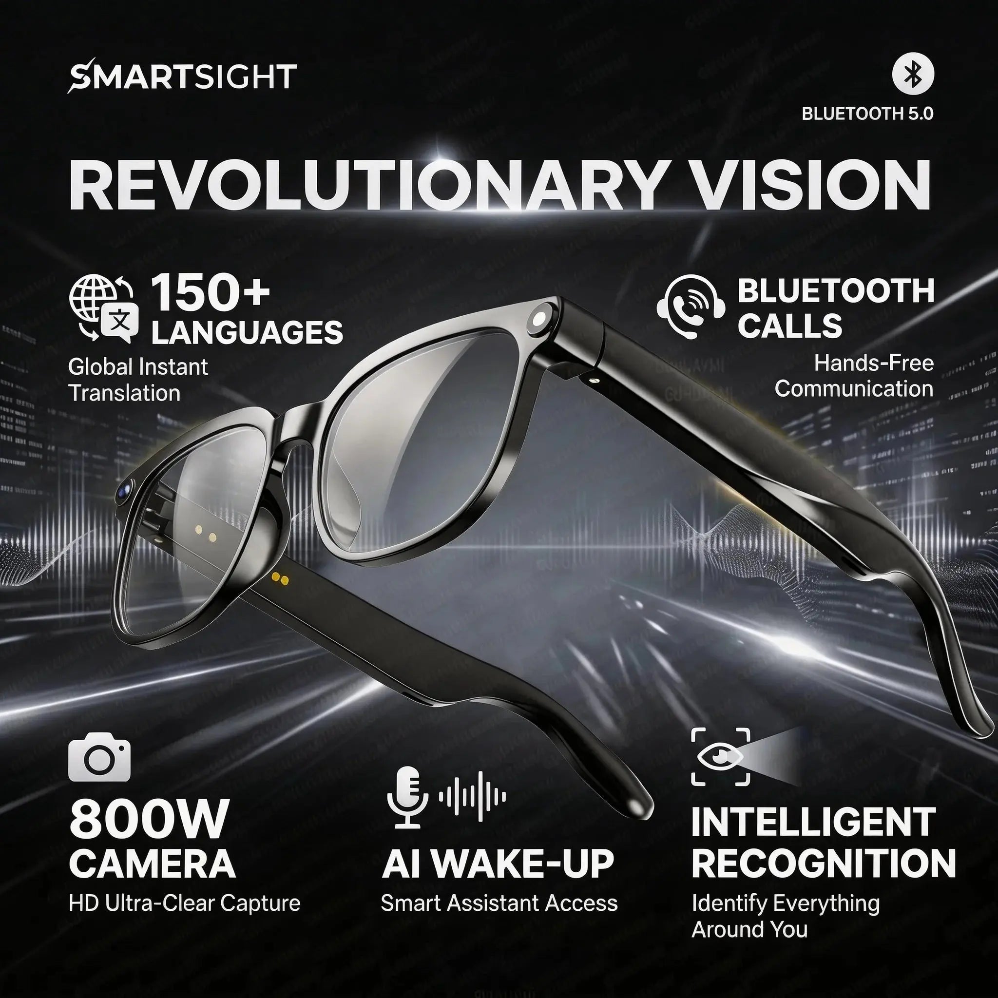 M02S Smart Glasses with 8MP Camera, Bluetooth 5.3 & AI Language Support - Velvet Haven