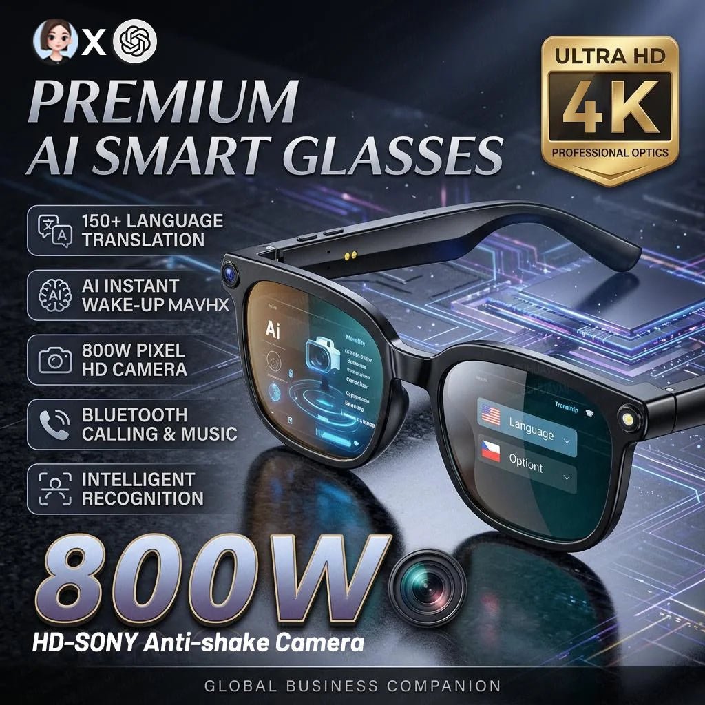 M02S Smart Glasses with 8MP Camera, Bluetooth 5.3 & AI Language Support - Velvet Haven