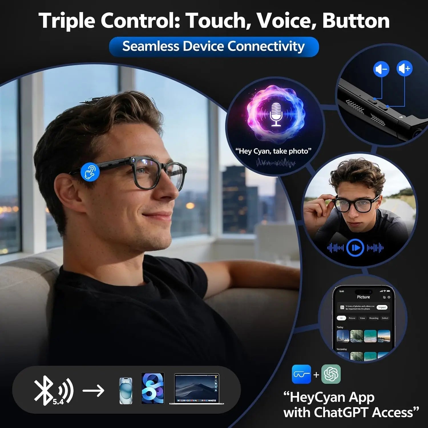 M02S Smart Glasses with 8MP Camera, Bluetooth 5.3 & AI Language Support - Velvet Haven