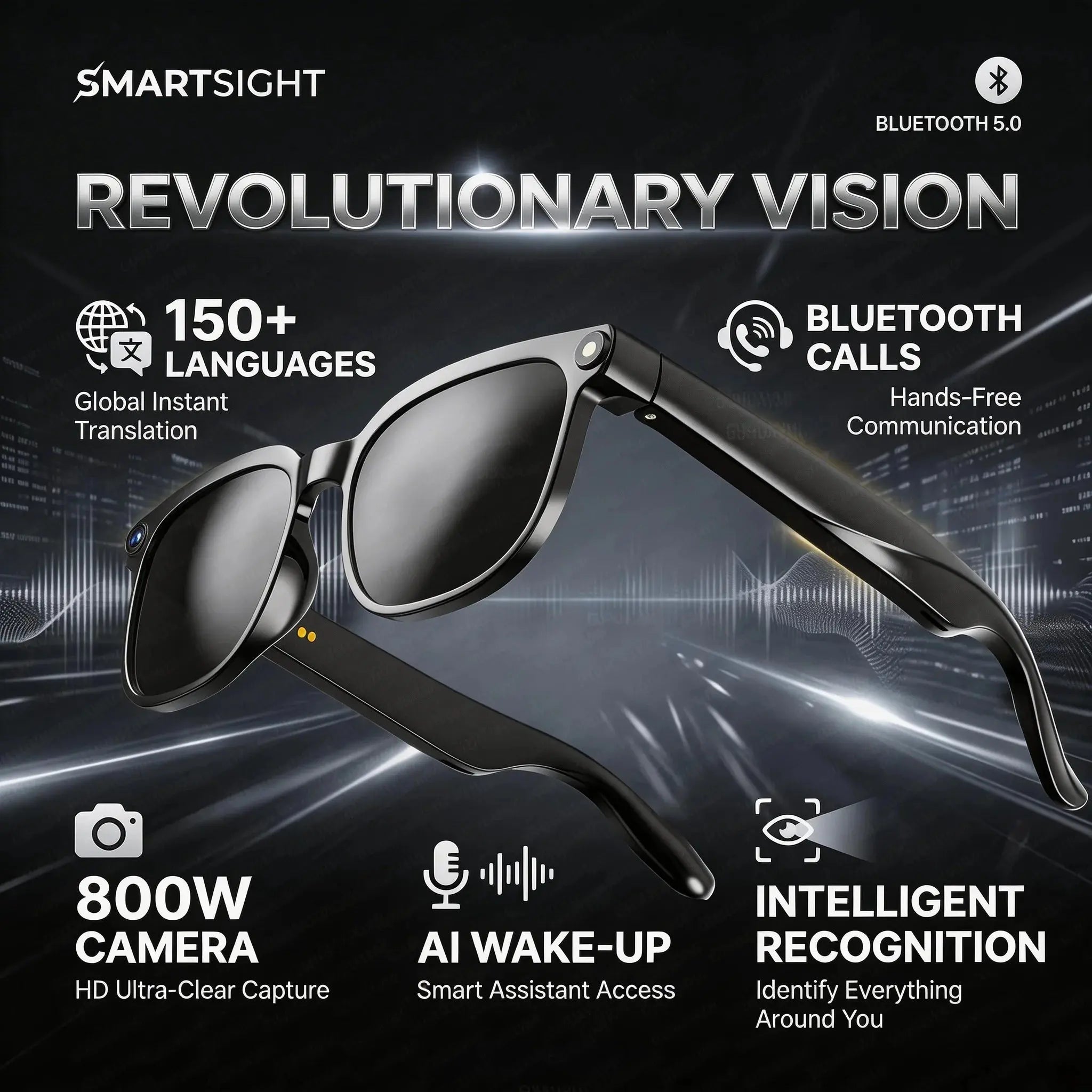 M02S Smart Glasses with 8MP Camera, Bluetooth 5.3 & AI Language Support - Velvet Haven