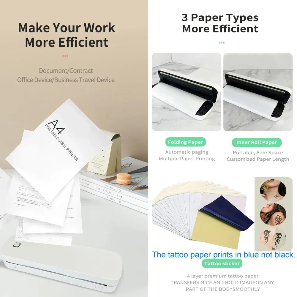 Marklife A4 Thermal Printer Bluetooth Photo Document Printer Memo Note Tattoo Printing Wireless Inkless Thermal Printer - Velvet Haven