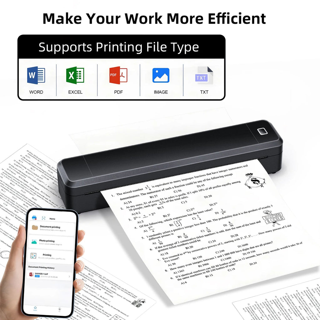 Marklife X8 Mini A4 Thermal Printer Bluetooth Photos PDF Document Printing Inkless Machine For Office Work Home School Travel - Velvet Haven