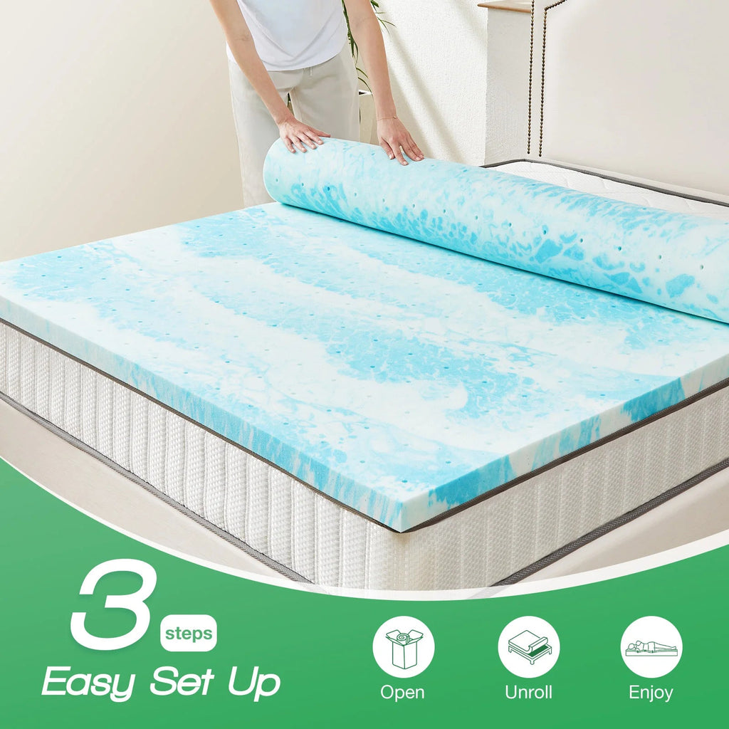 MCQ 3 Inch Memory Foam Mattress Topper 6 Model Sizes Gel Breathable Cooling Mattress Soft Bed Topper Home Bedroom Furniture - Velvet Haven