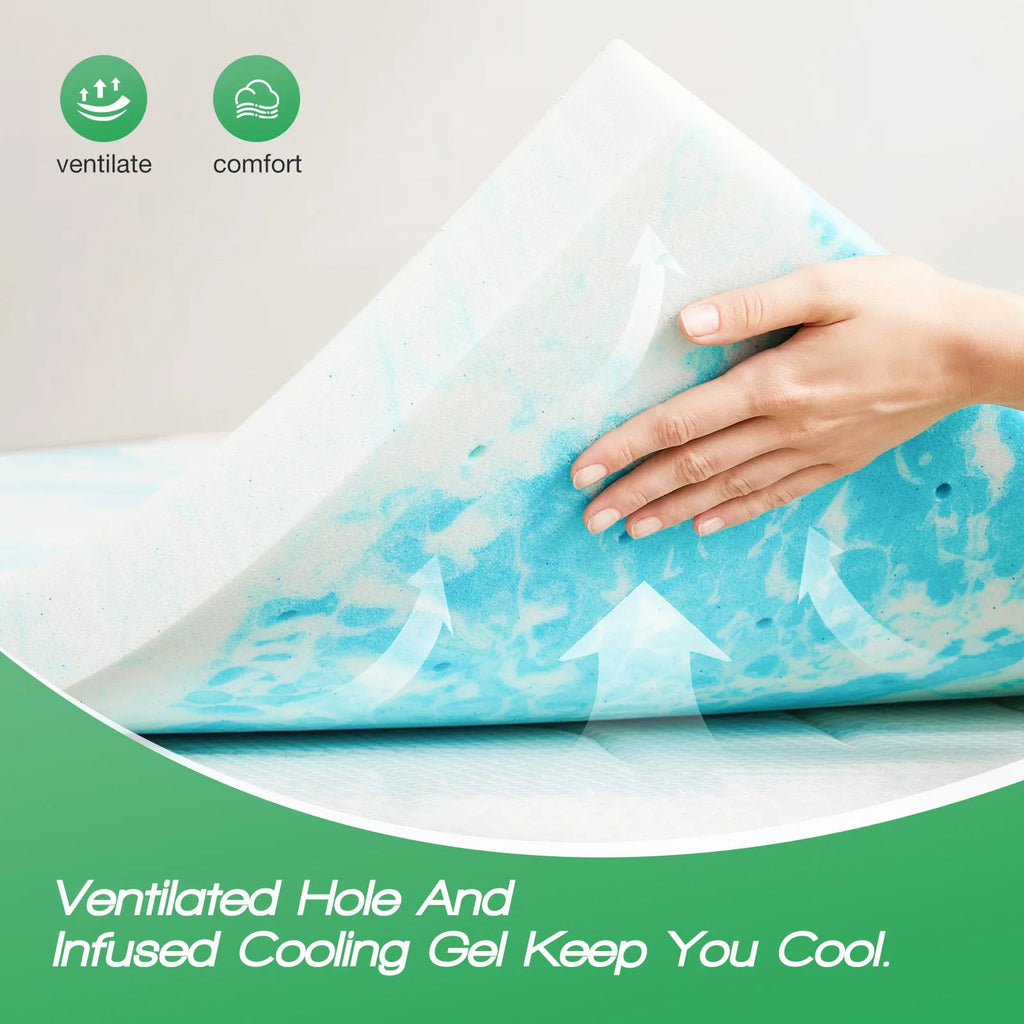 MCQ 3 Inch Memory Foam Mattress Topper 6 Model Sizes Gel Breathable Cooling Mattress Soft Bed Topper Home Bedroom Furniture - Velvet Haven
