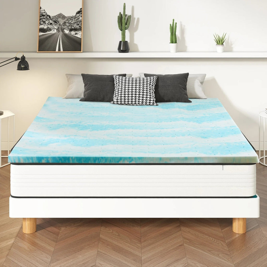 MCQ Full Size 2 Inch Memory Foam Mattress Topper Gel Breathable Cooling Mattress Soft Bed Topper Home Bedroom Furniture - Velvet Haven