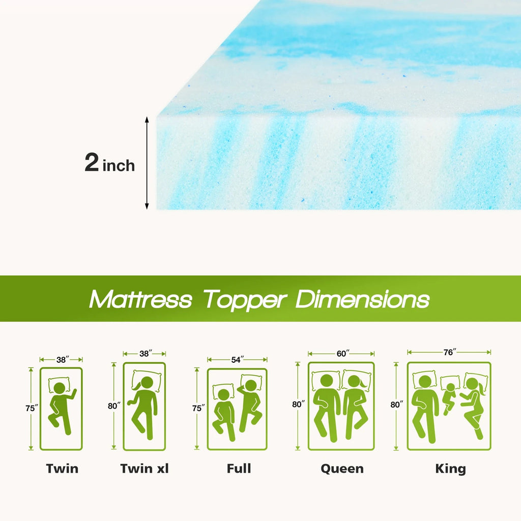 MCQ Full Size 2 Inch Memory Foam Mattress Topper Gel Breathable Cooling Mattress Soft Bed Topper Home Bedroom Furniture - Velvet Haven