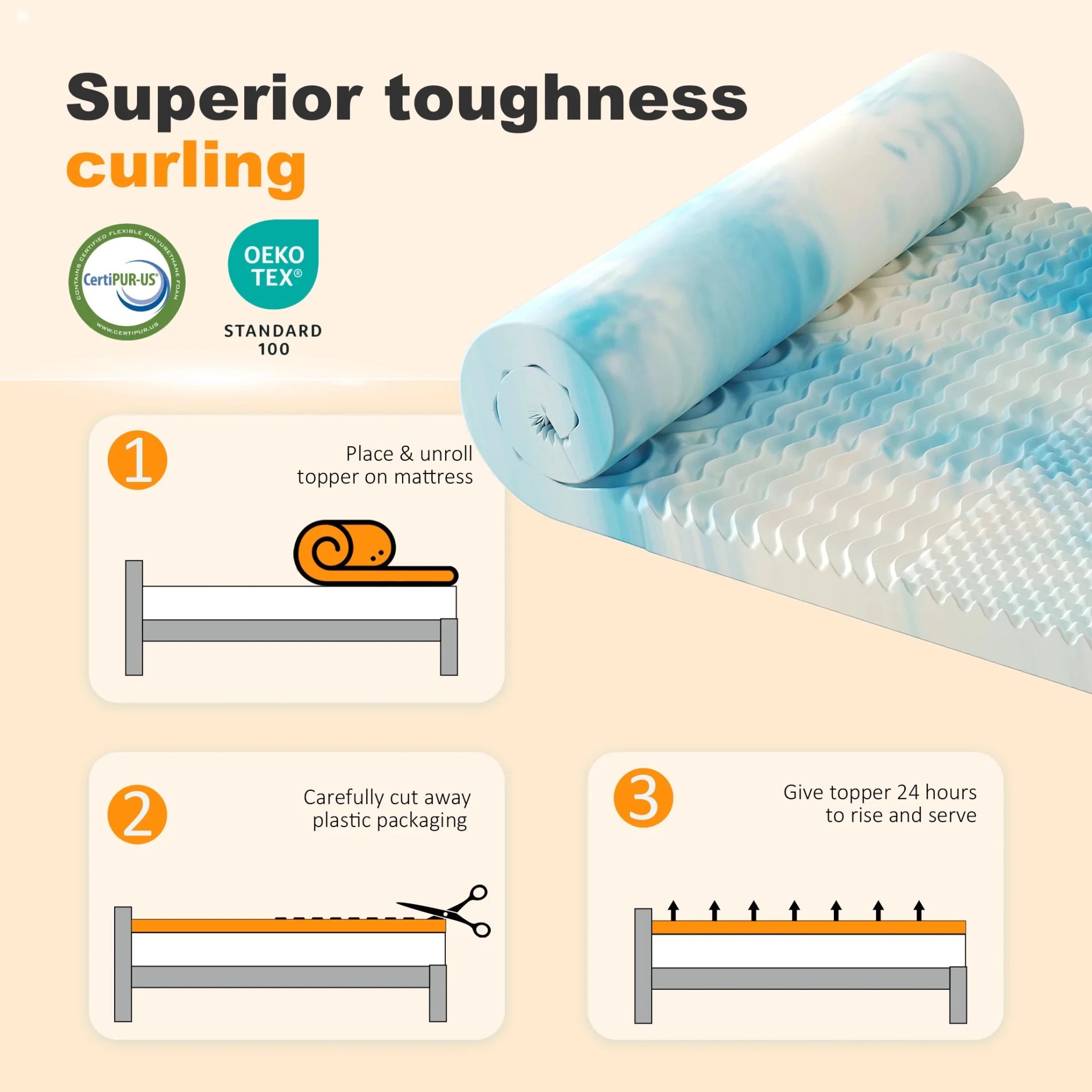 MCQ Memory Foam Mattress Topper 3 Inch Thick Gel Infused Cooling Toppers Pad for Full Size Bed Sleeper Sofa CertiPUR US Certifie - Velvet Haven