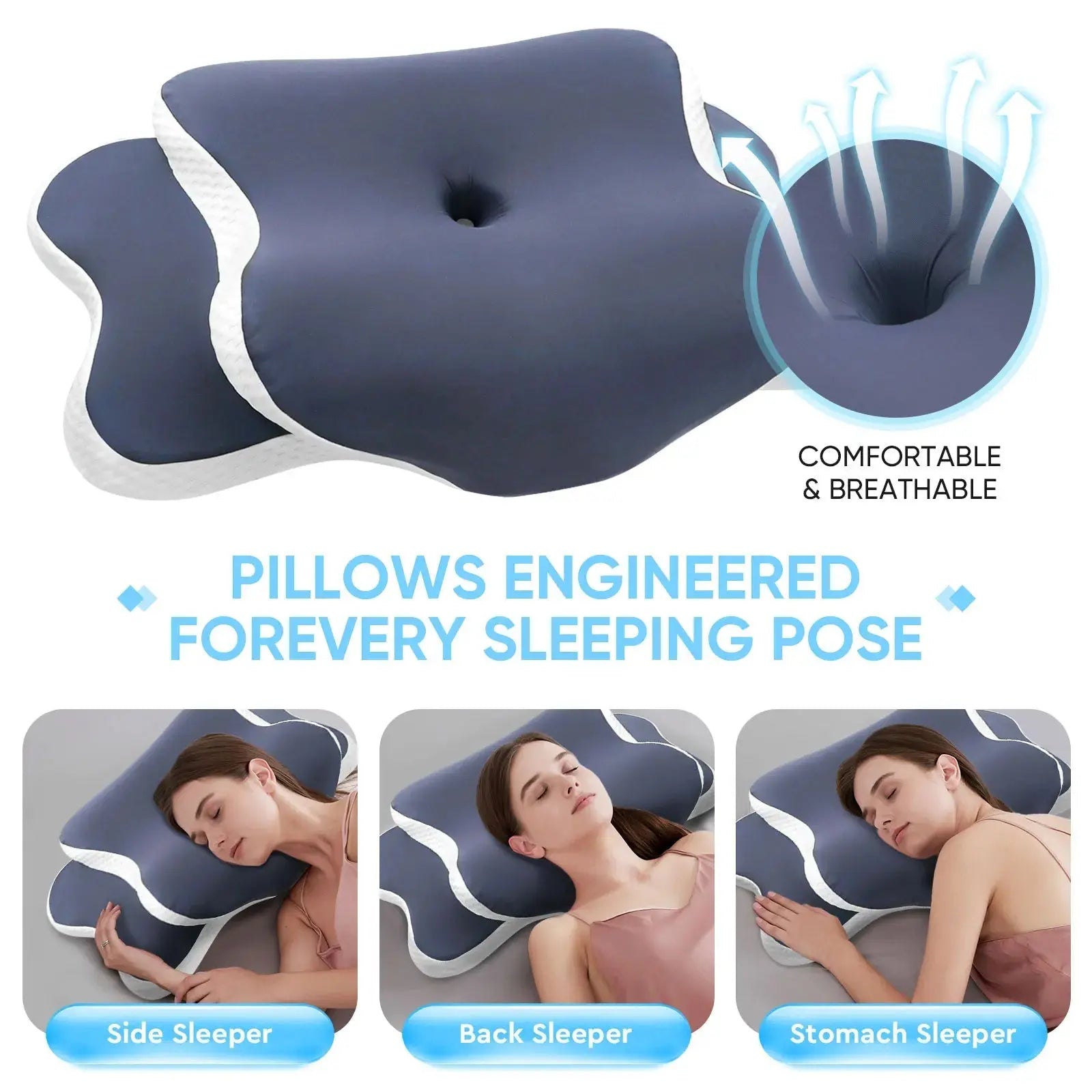 Memory Foam Pillow Cervical Pillow Neck Pain Relief Contour Ergonomic Orthopedic Neck Support for Side Back Stomach Sleeper Gift - Velvet Haven