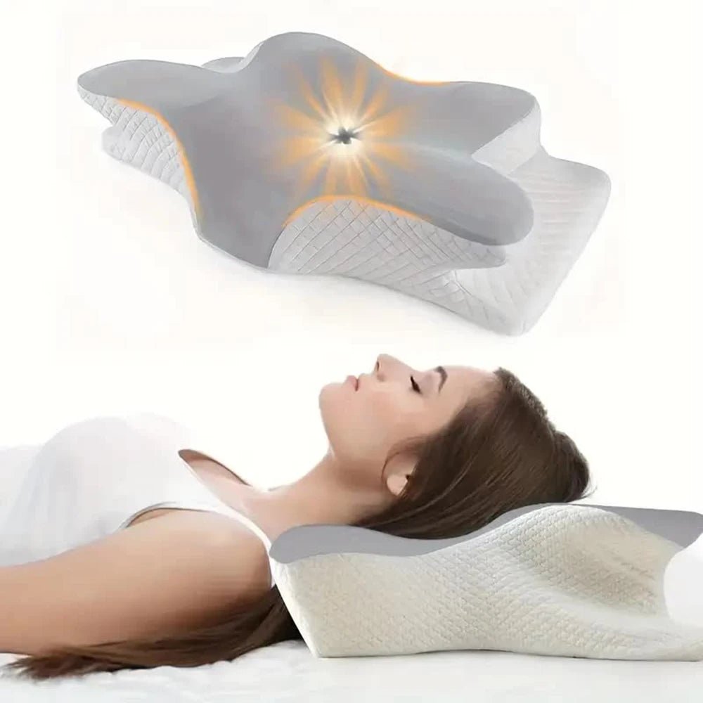 Memory foam butterfly cervical pillow for ergonomic neck support while sleeping