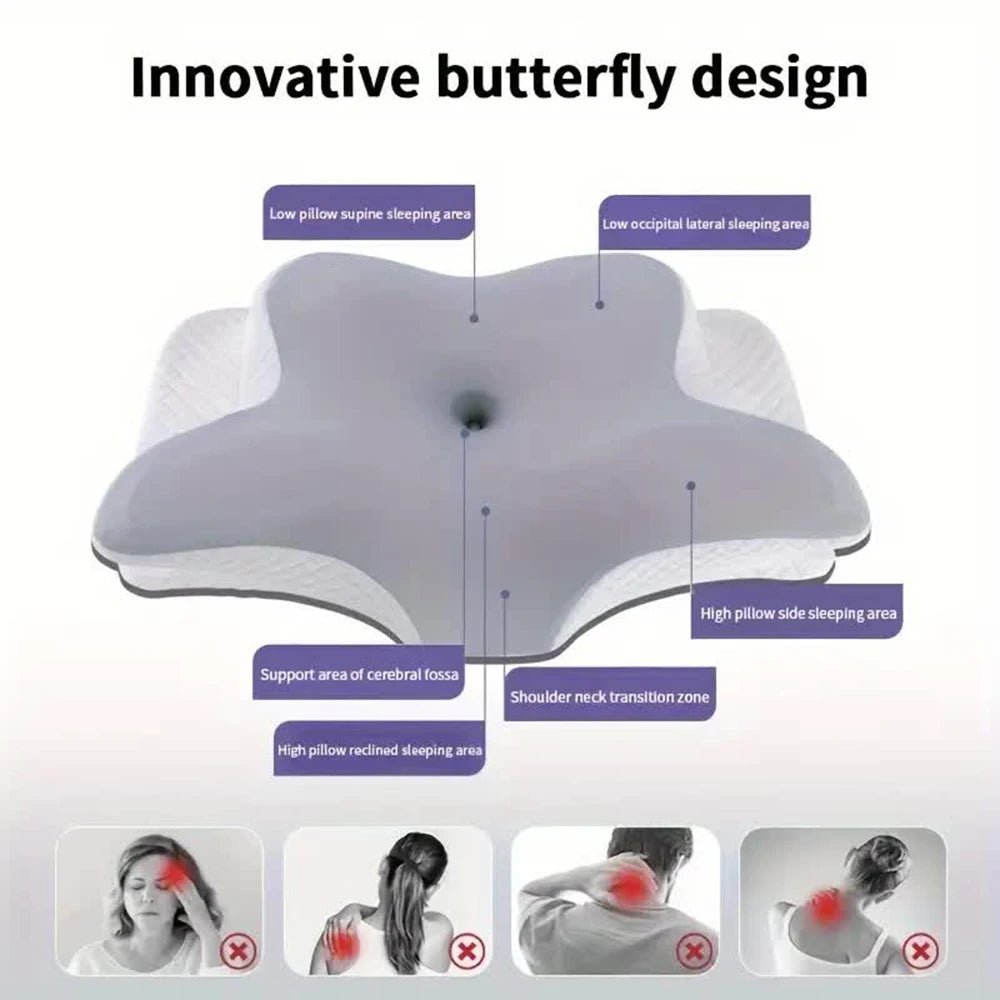 Memory foam butterfly cervical pillow for ergonomic neck support while sleeping
