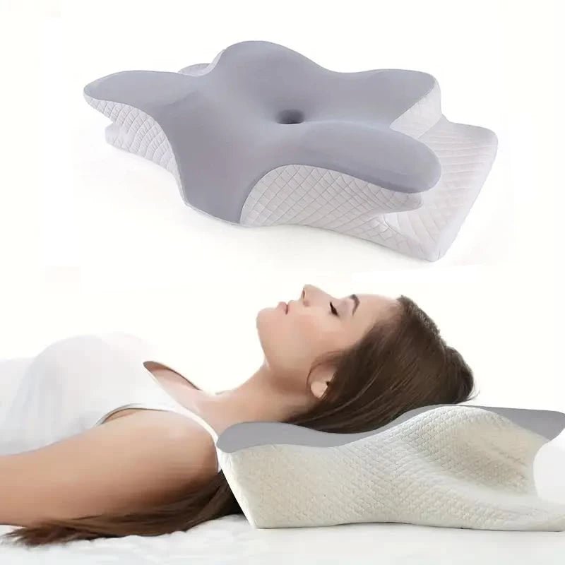 Memory foam butterfly cervical pillow for ergonomic neck support while sleeping