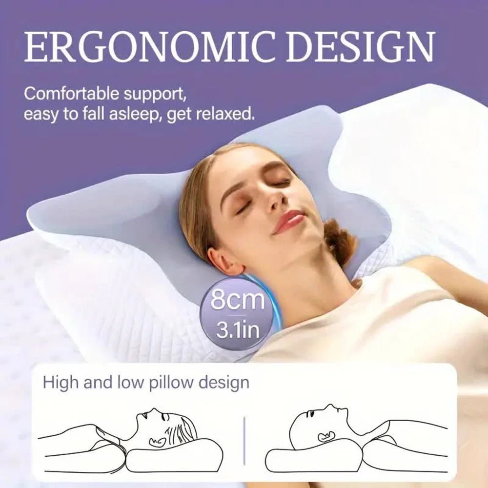 Memory foam butterfly cervical pillow for ergonomic neck support while sleeping