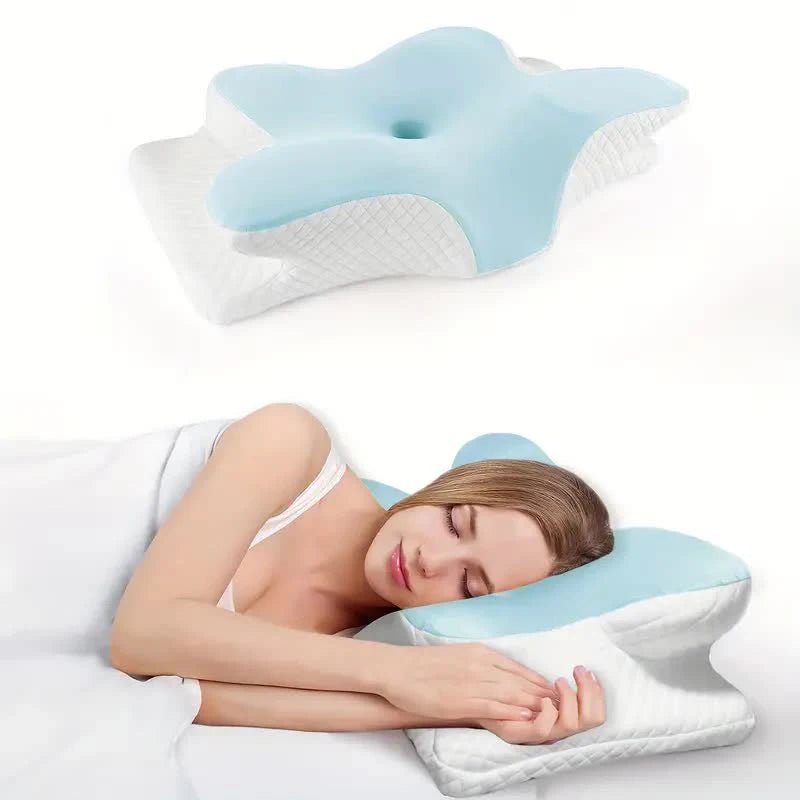 Memory foam butterfly cervical pillow for ergonomic neck support while sleeping
