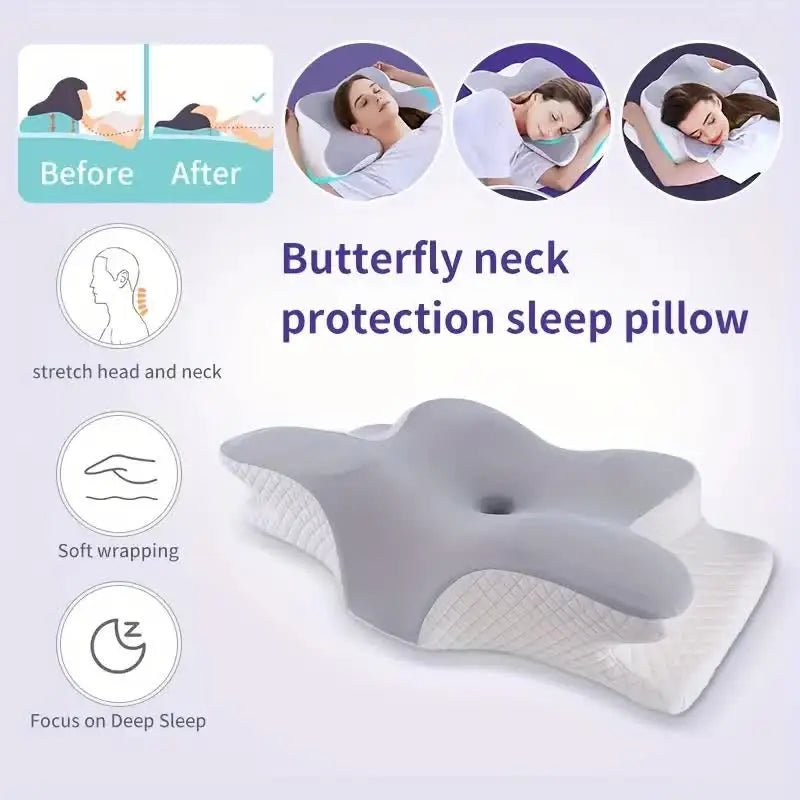 Memory foam butterfly cervical pillow for ergonomic neck support while sleeping