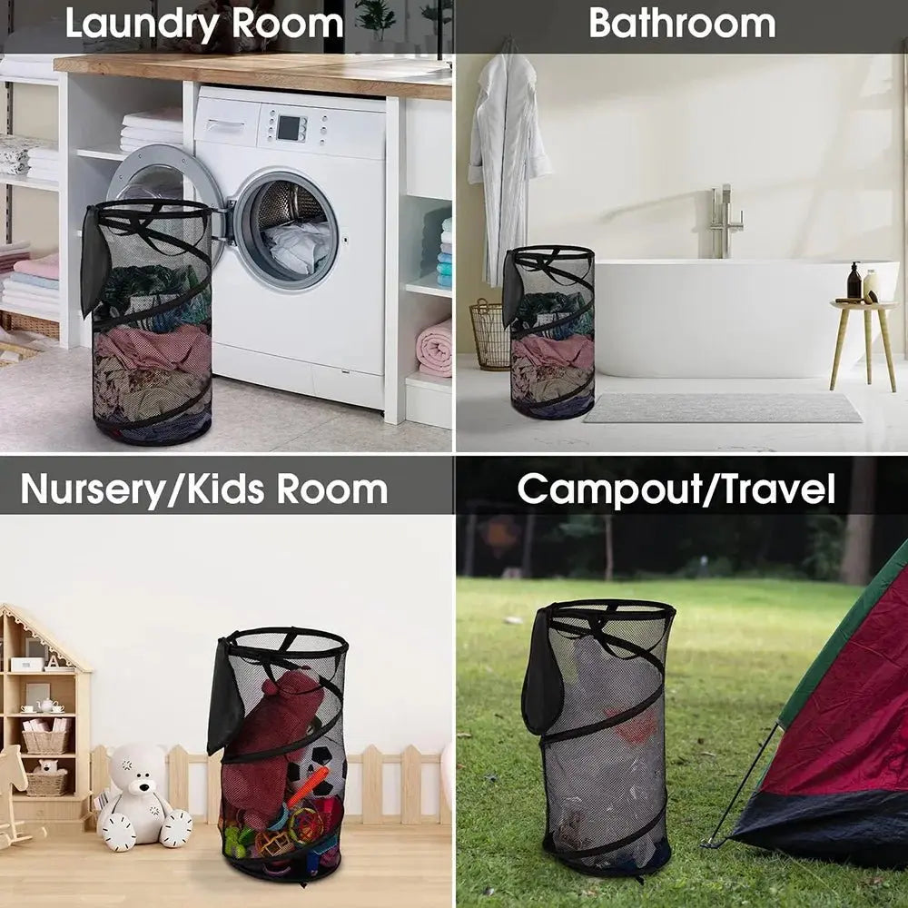 Mesh Popup Laundry Hamper Collapsible Laundry Basket Extra Large Capacity Foldable Clothing Storage Basket with Handles - Velvet Haven